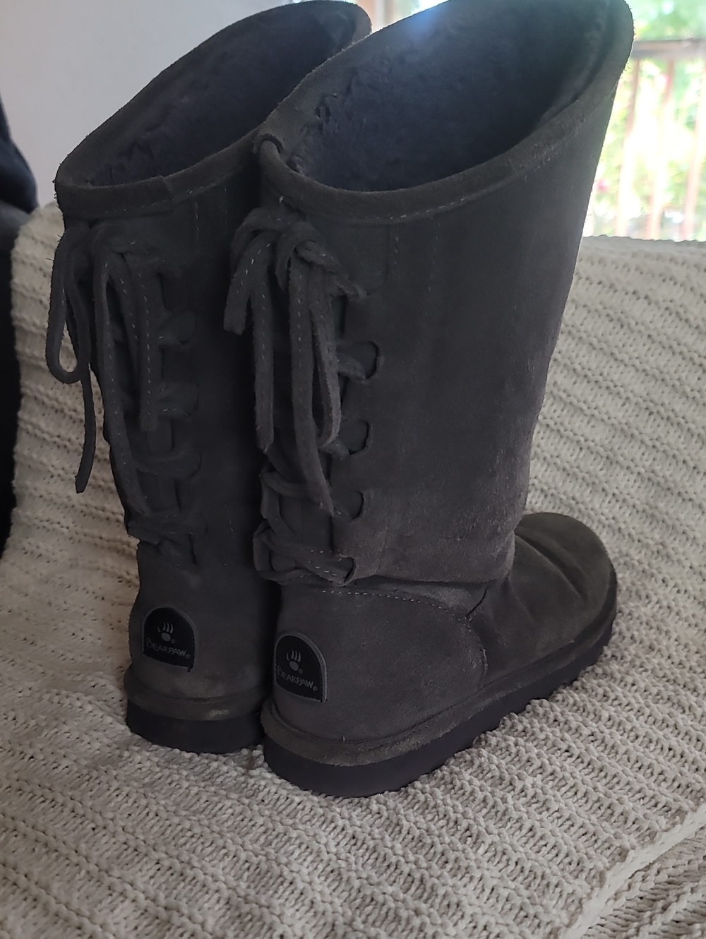 BearPaw Women's Gray Lace-Up Suede Boots